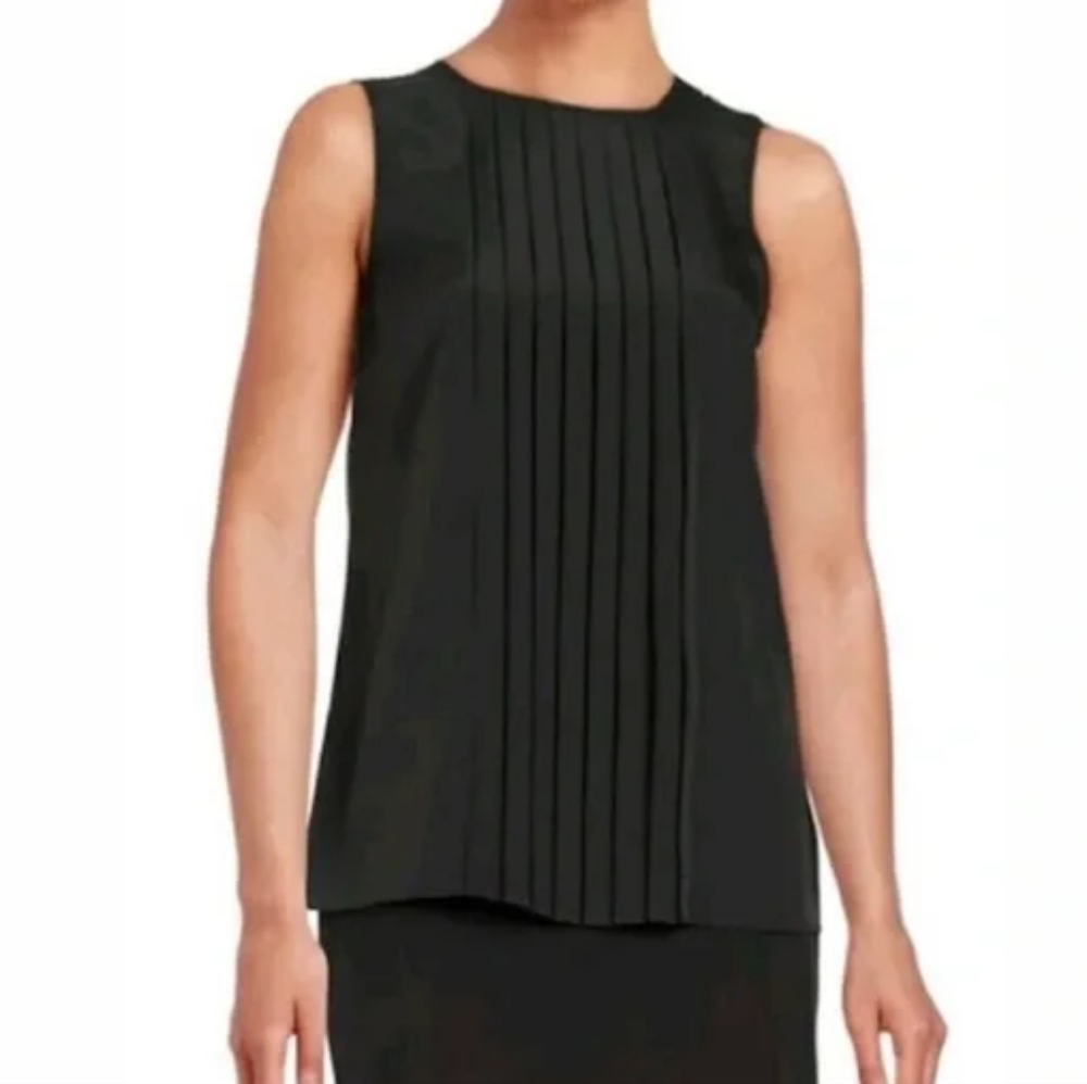 Michael Kors Black Sleeveless Pleated Bib Collar Blouse